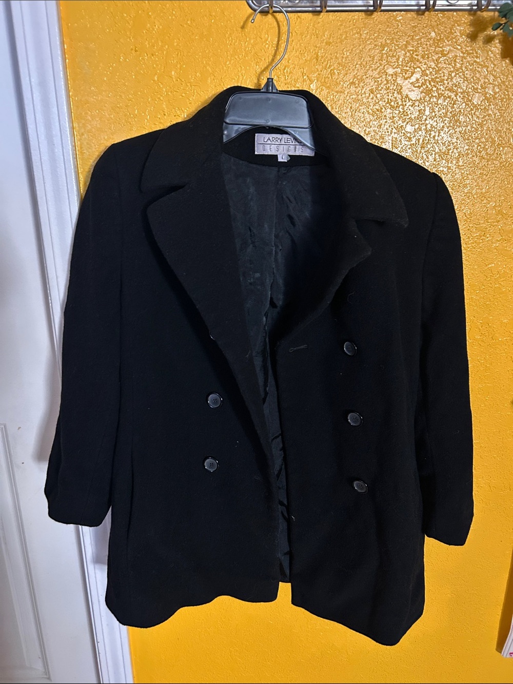 Larry Levine Black Double-Breasted Pea Coat